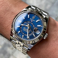 Rol_x Sky dweller with blue dial and Silver Finishing