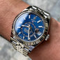 Rol_x Sky dweller with blue dial and Silver Finishing